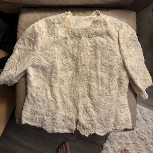 Elegant Vintage Ivory Cream Lace Beaded Jacket